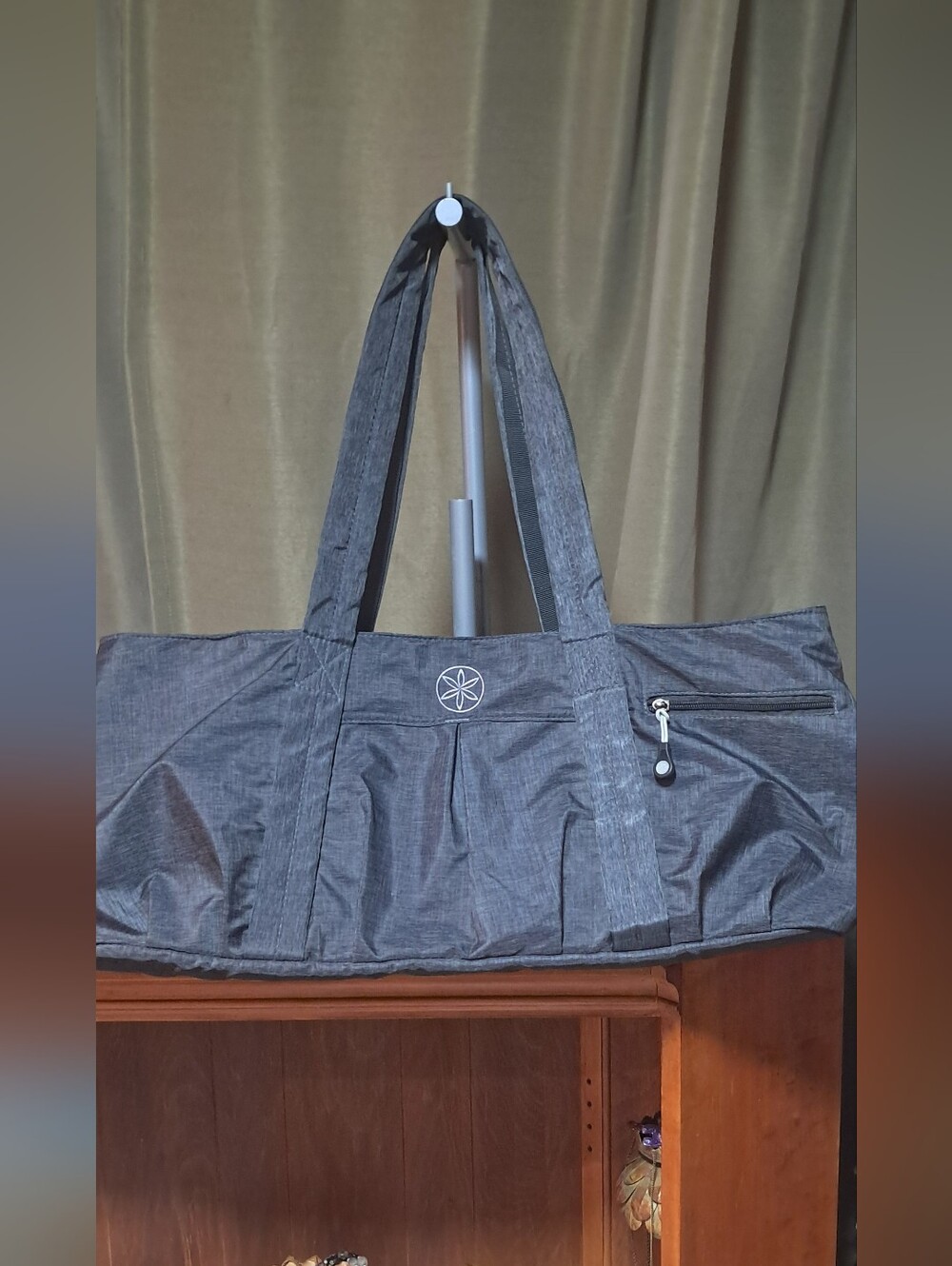 Charcoal Gray Yoga Bag With Black Straps A Yoga Matt And Strech Bands All 3 View 2